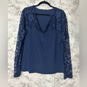 Ambiance Navy Lace Long Sleeve Top